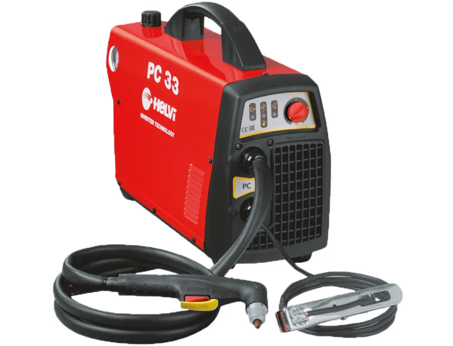 Urządzenie do cięcia plazmowego - Plazma PC33 Inverter 230V Inwerter. Zasilanie 230V. Pobór powietrza 100l/min (4-5 bar). Zakres regulacji 10-30A. Maksymalna grubość cięcia - 8mm. Waga 8 kg Kompaktowa, lekka przecinarka plazmowa, przeznaczona co cięcia wszelkich materiałów przewodzących prąd elektryczny (stal, aluminium, itp.). Nie wymaga usuwania powłoki lakierniczej.